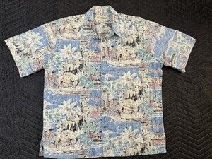Vintage Cooke Street Honolulu Lrg 100% Cotton Hawaiian Shirt island/canoe Print